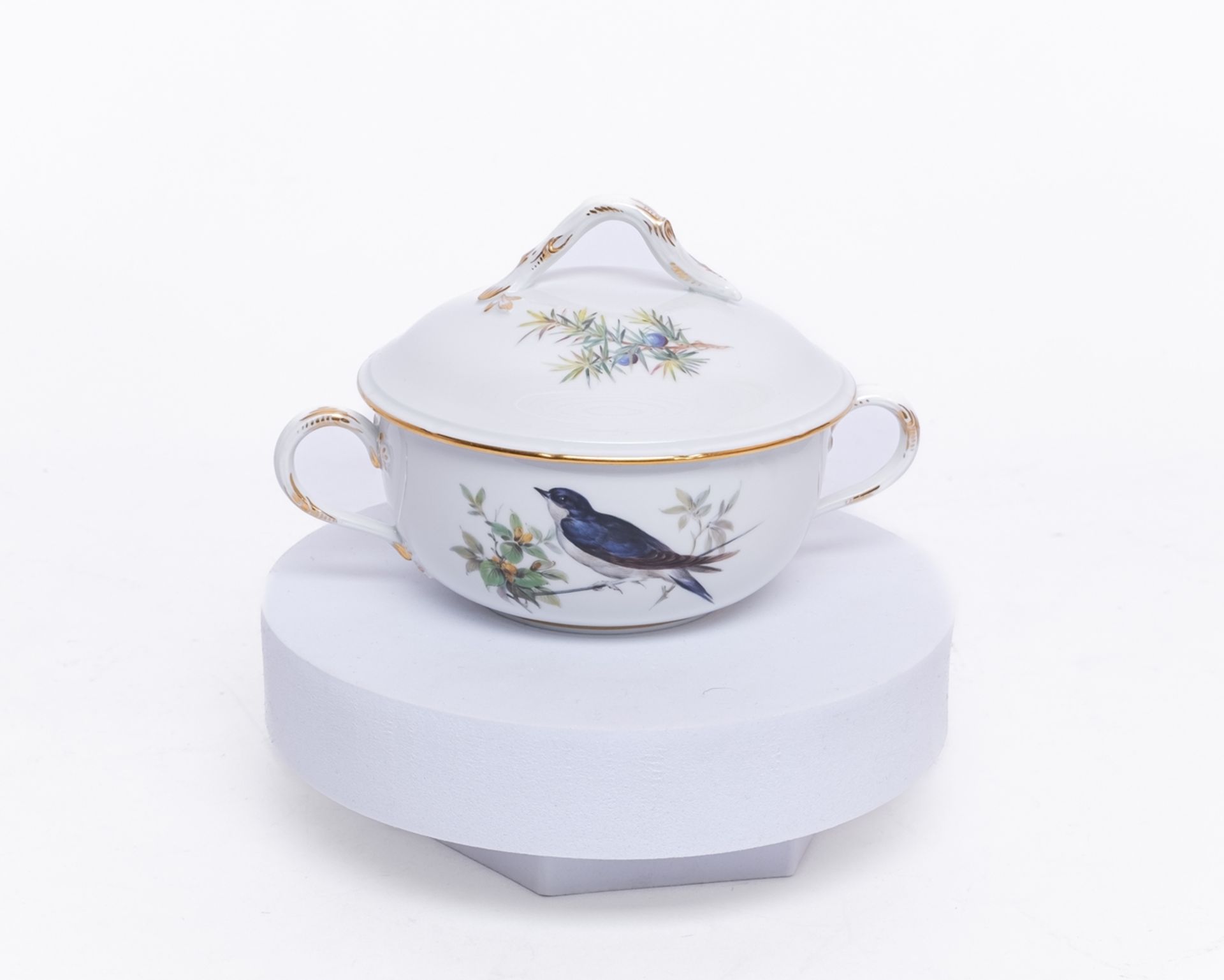 Speiseservice, 80-tlg., Meissen, Schwertermarke, 1. Wahl, Vogel- und Insektenmalerei, polychrom, Go - Bild 7 aus 17