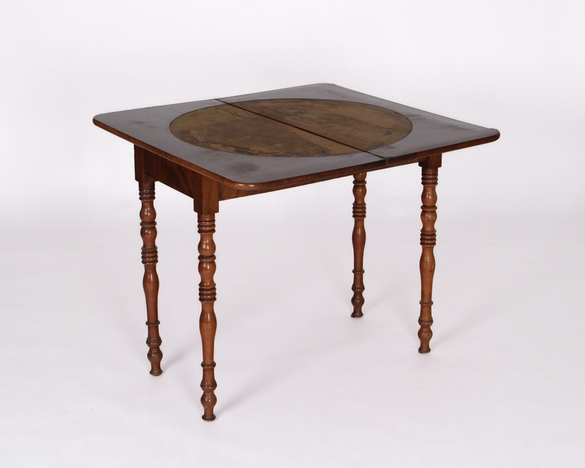 Spieltisch, Gründerzeit, um 1880, Mahagoni massiv und furniert, dreh- und aufklappbare Platte über  - Bild 4 aus 4