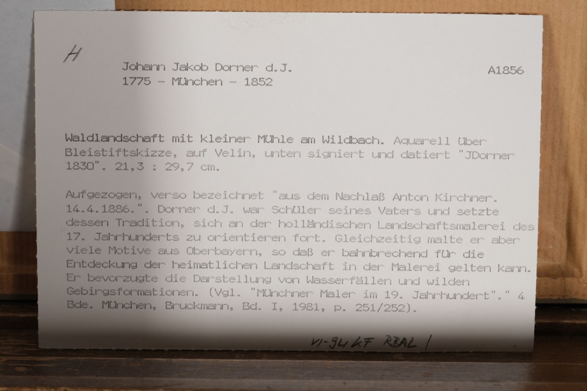 Dorner, Johann Jacob d.J. (1775 München - 1852 München, Sohn und Schüler des Johann Conrad Dorner,  - Bild 6 aus 6