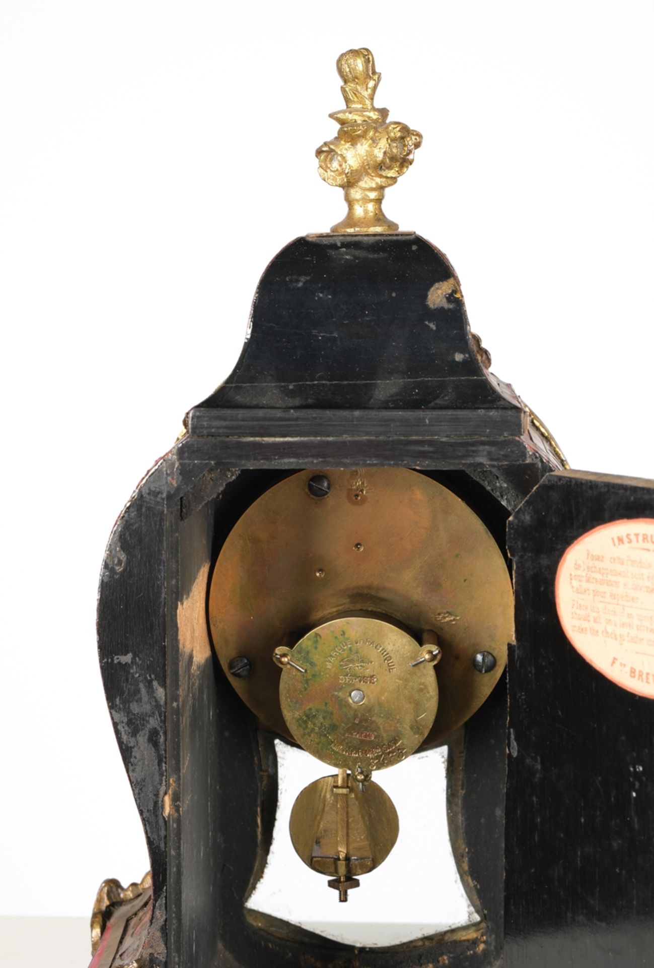 Kaminuhr, Stil Louis XV, Frankreich, Ende 19. Jh., eingezogenes Gehäuse im Boulle-Stil, Applikation - Bild 5 aus 5