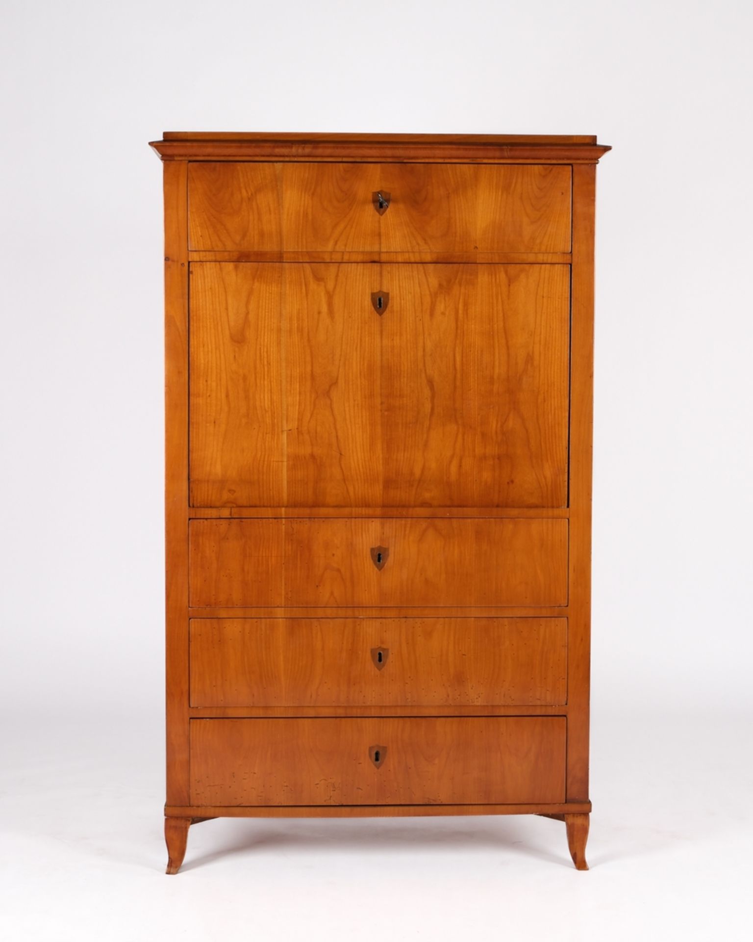 Biedermeiersekretär, süddt., um 1825, Kirschbaum furniert auf Weichholz, hochrechteckiger Korpus mi