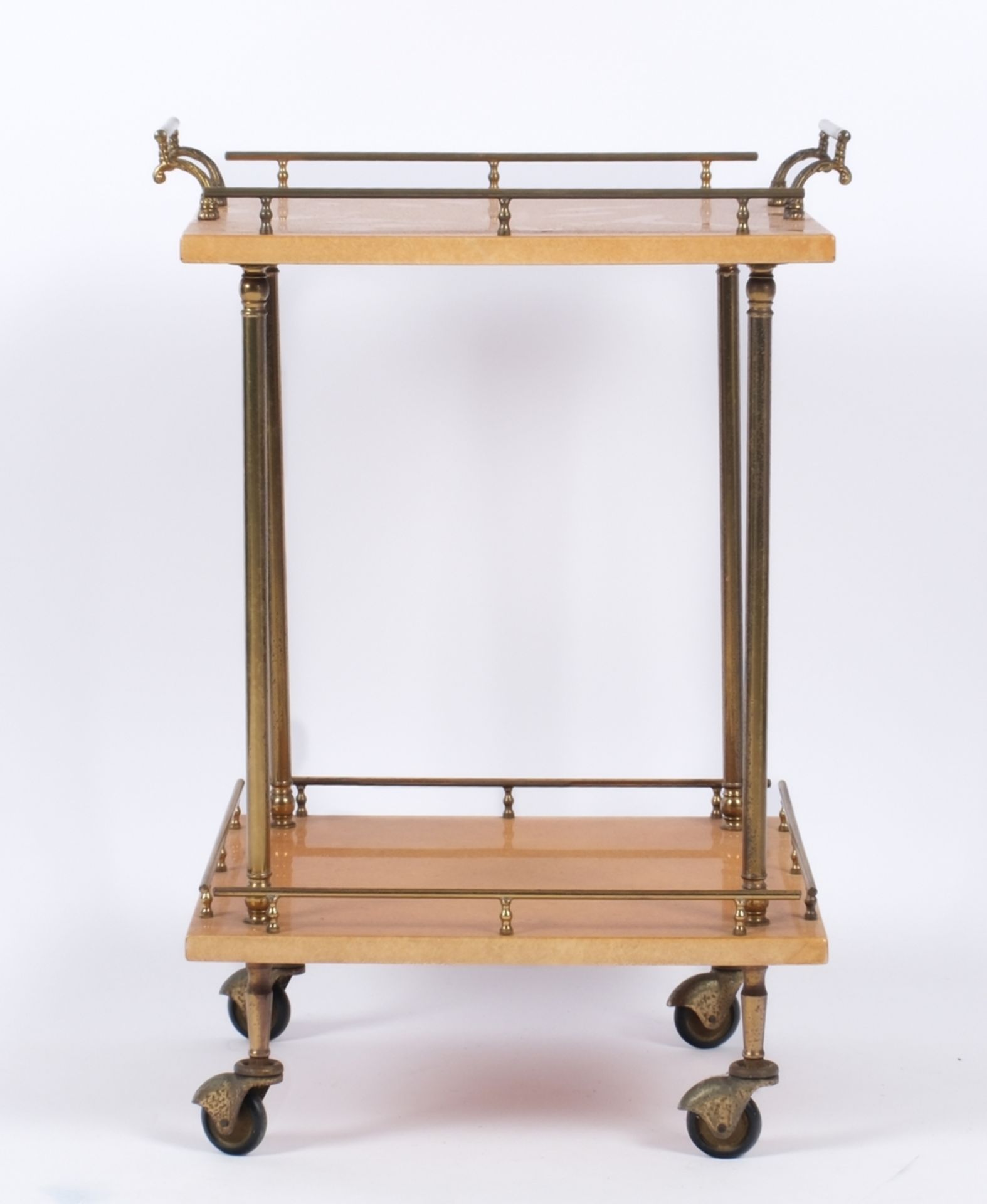 Bar- oder Servierwagen, Aldo Tura (1909 - 1963), Italien, 1960er Jahre, zwei cremefarbene quadratis