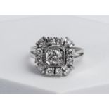 Ring, 14kt Weißgold, zentraler Brillant ca. 0.55 ct., 12 kleine Brillanten zus. ca. 0.90 ct., ca. 9