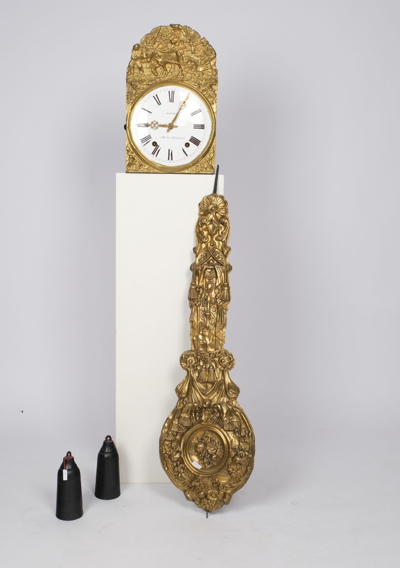 Comtoise, Frankreich, 19. Jh., sign. "Ravenet á Bourbon-l'Archambault", Schlag Glocke, Prunkpendel,