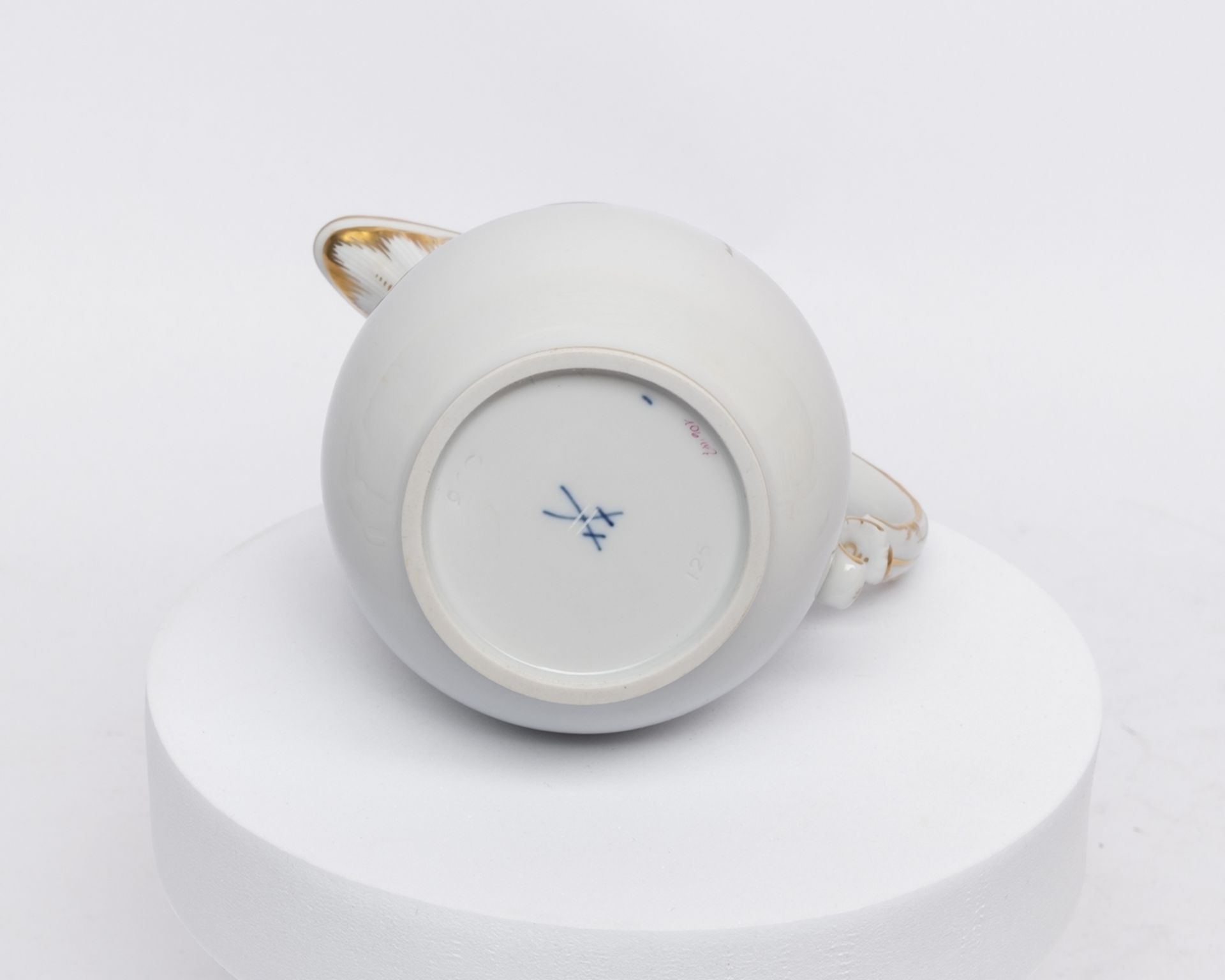 Mokkaservice, 25-tlg., Meissen, Schwertermarke, 2. Wahl, rote Rose, Goldrand: Mokkakanne (Deckelkno - Bild 24 aus 24