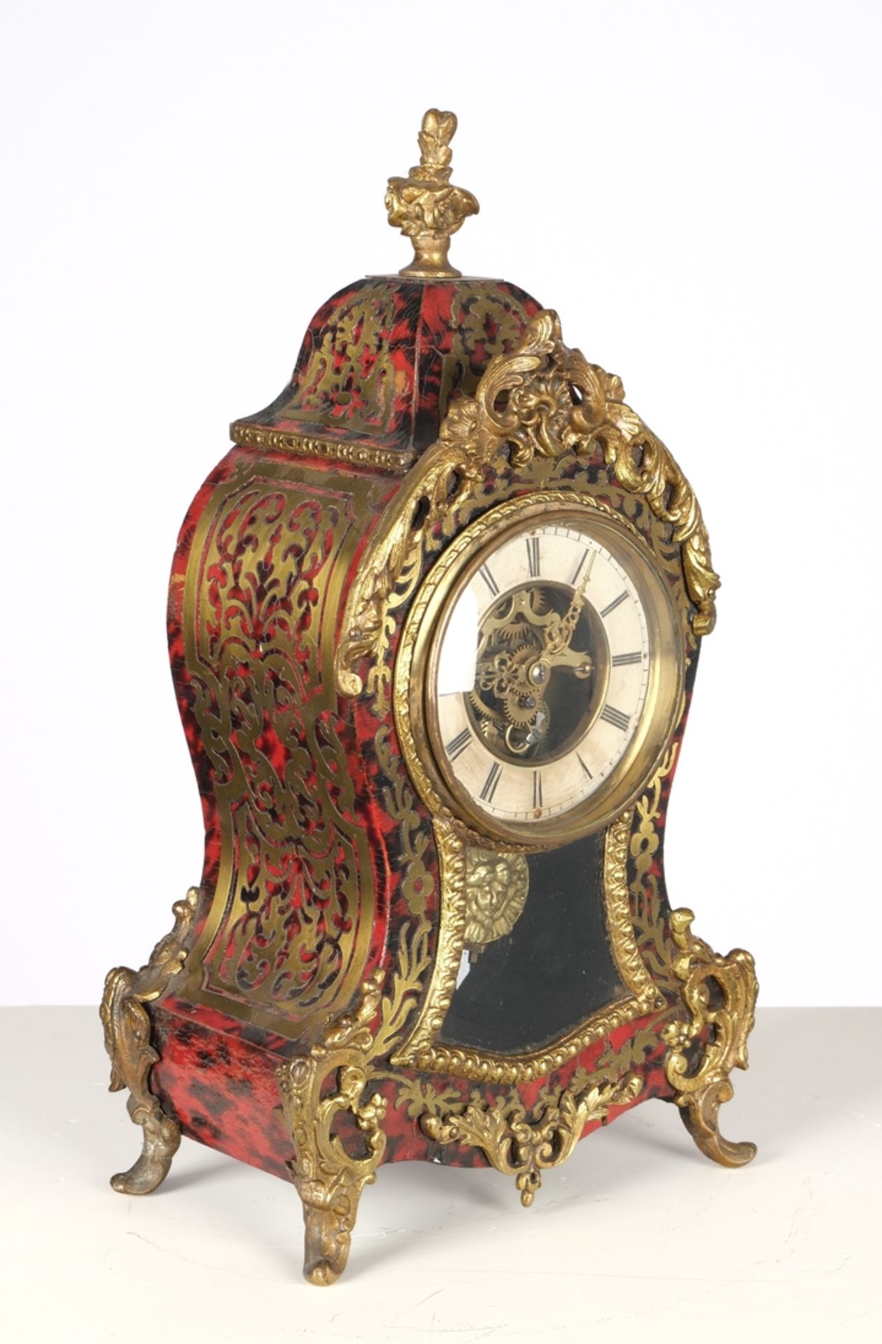 Kaminuhr, Stil Louis XV, Frankreich, Ende 19. Jh., eingezogenes Gehäuse im Boulle-Stil, Applikation - Bild 3 aus 5