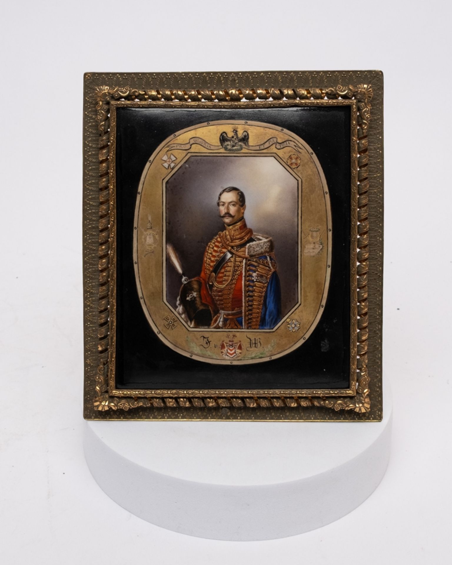 Porzellanbildplatte, "Porträt eines Offiziers des Leib-Husaren-Regiments", KGM Berlin, Königliche G