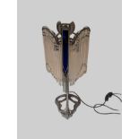 Tischlampe, im Jugendstil, 20. Jh., Metall, vernickelt, reicher Behang mit farblosen Glasstäben, Gl