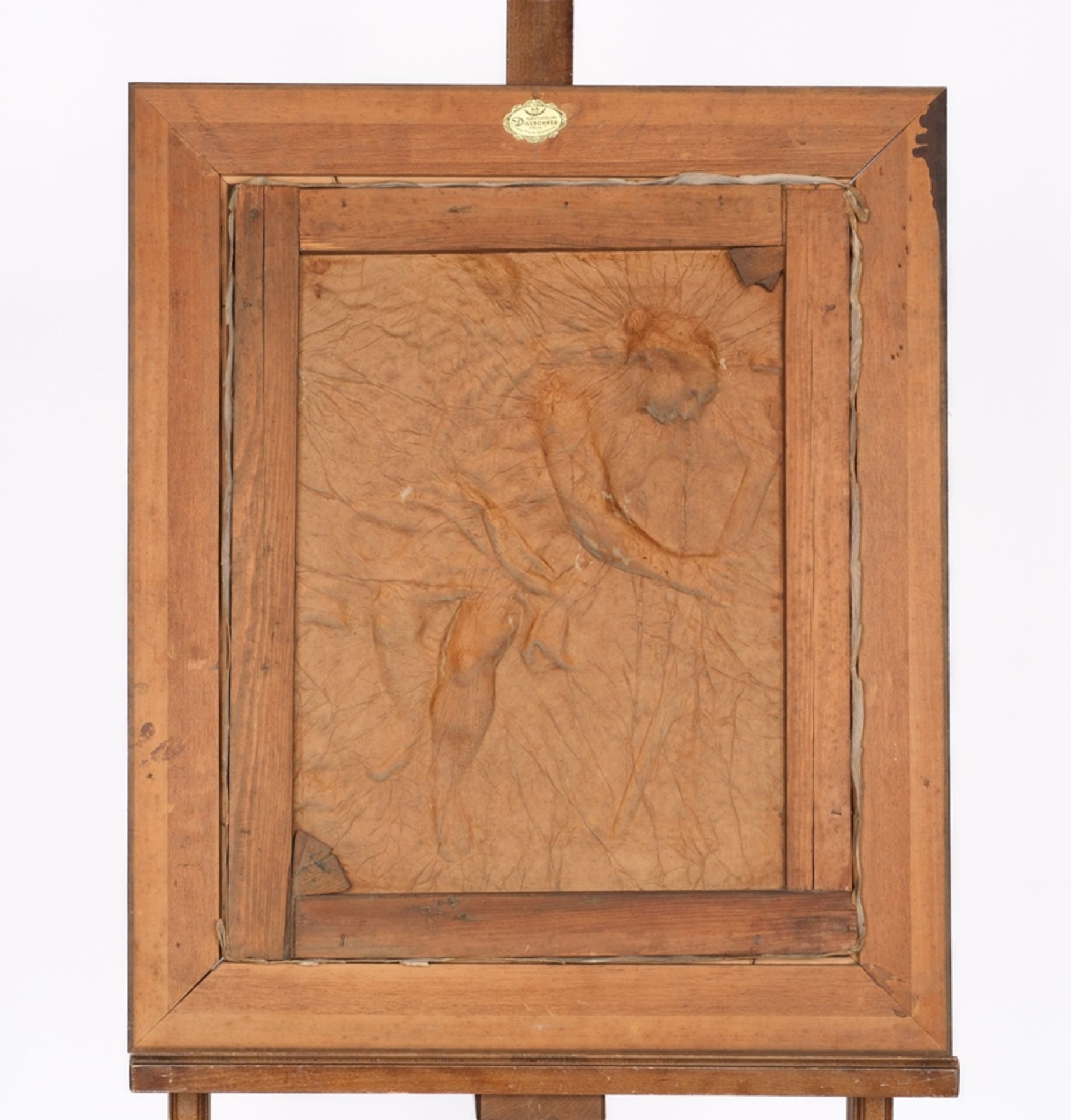 "Engel mit Fackel", wohl 18. Jh., Papierkasché mit Blattbronzierung auf Keilrahmen, 56 x 45 cm - Bild 4 aus 4