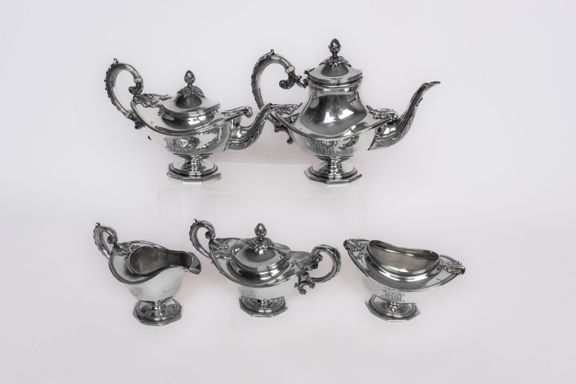 Kaffeekanne, Teekanne, Sahnegießer, Zuckerdose, Schale, Silber 925, Frank W. Smith Silver Co Inc, 1