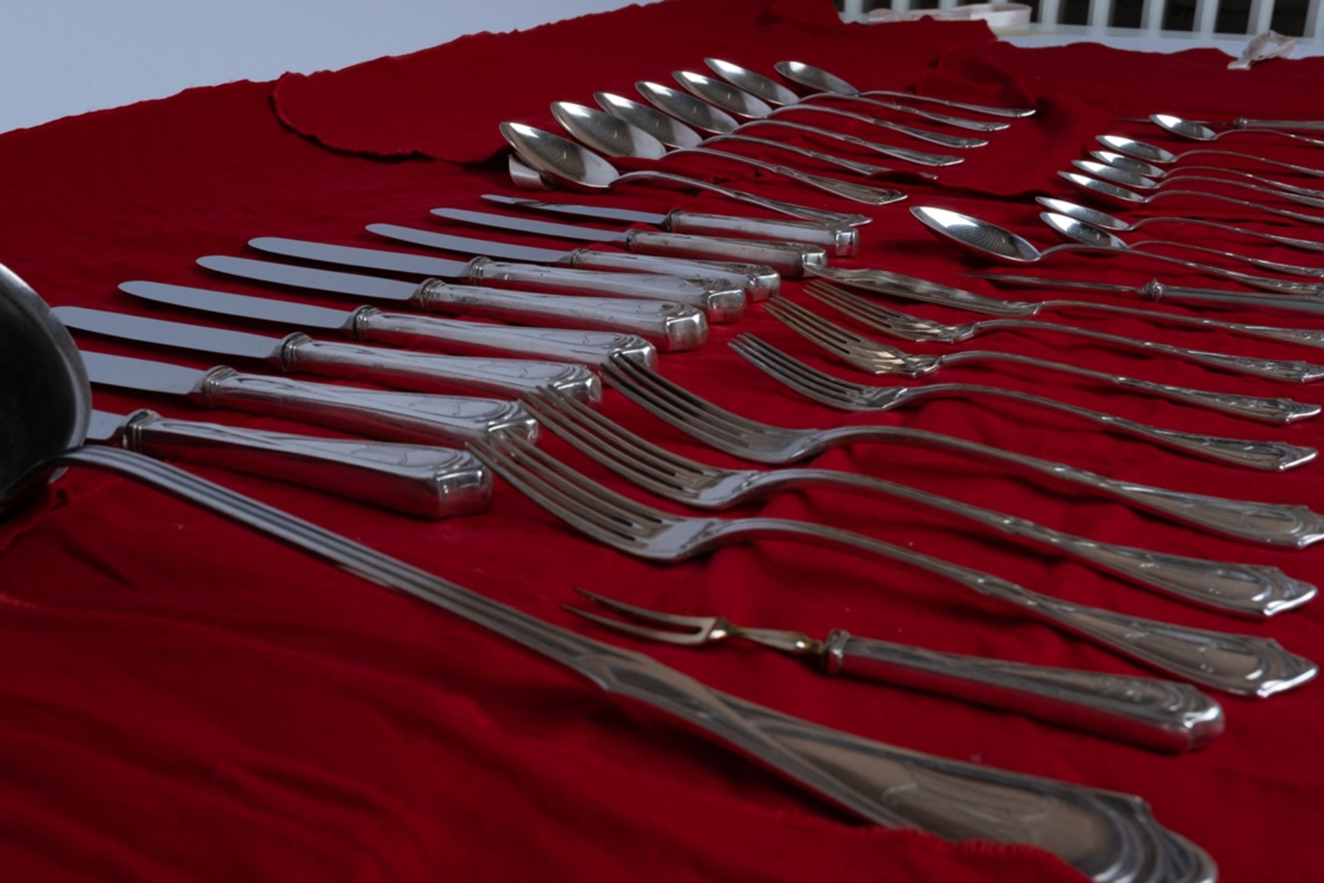 Besteck, 133-tlg., Silber 800, Vereinigte Silberwarenfabriken AG, Düsseldorf, Jugendstil, Monogramm