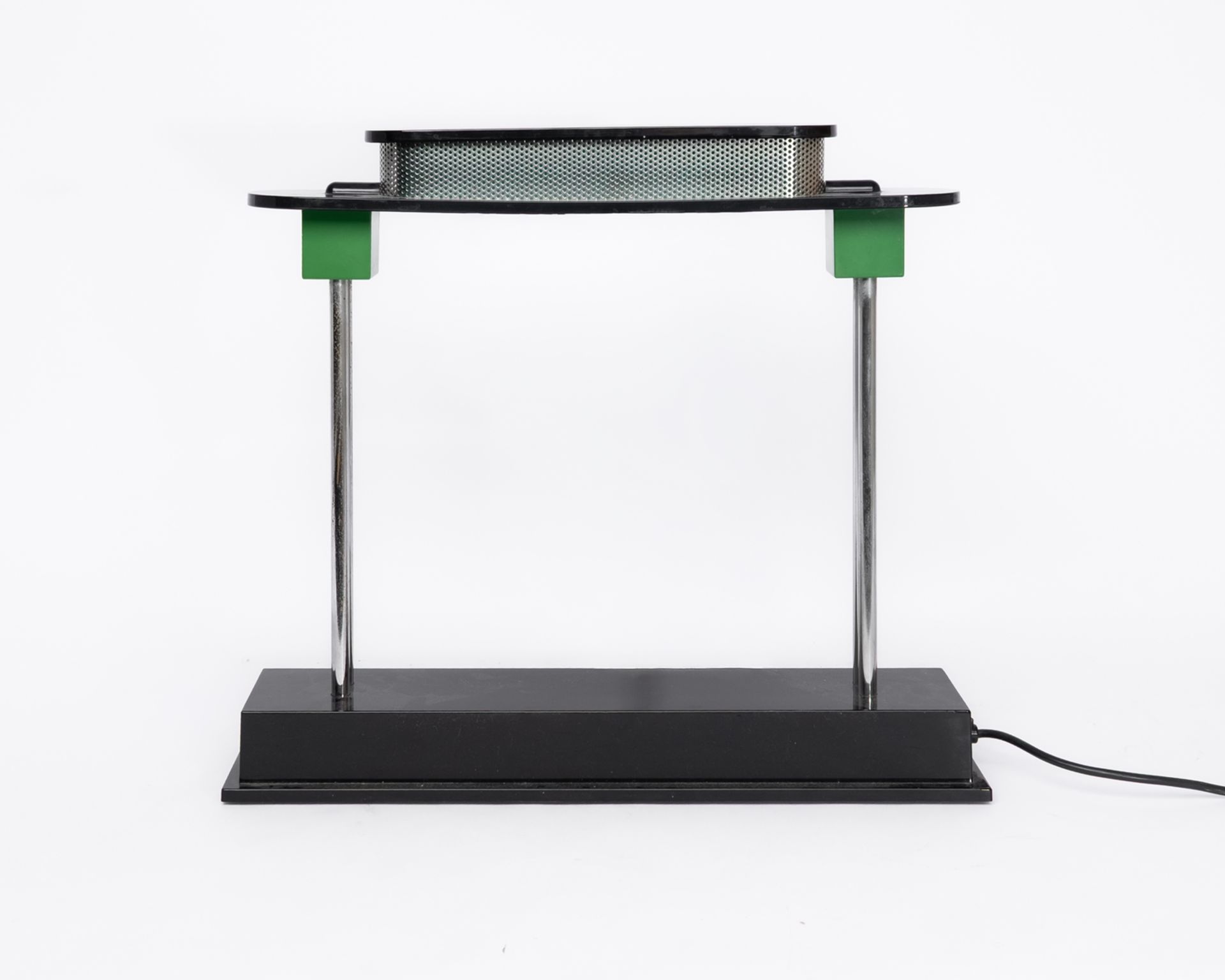 Designer-Tischleuchte, "Pausania", Italien, Artemide, wohl 1980er Jahre, Kunststoff, schwarz und gr