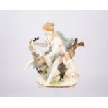 Porzellangruppe, "Leda mit dem Schwan und Amor", Meissen, Schwertermarke, 1850-1924, 1. Wahl, Model