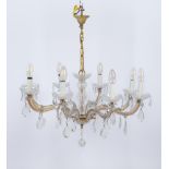 Kronleuchter, 20. Jh., Glas und Messing, 8-flammig, H. 40 cm, ø 70 cm