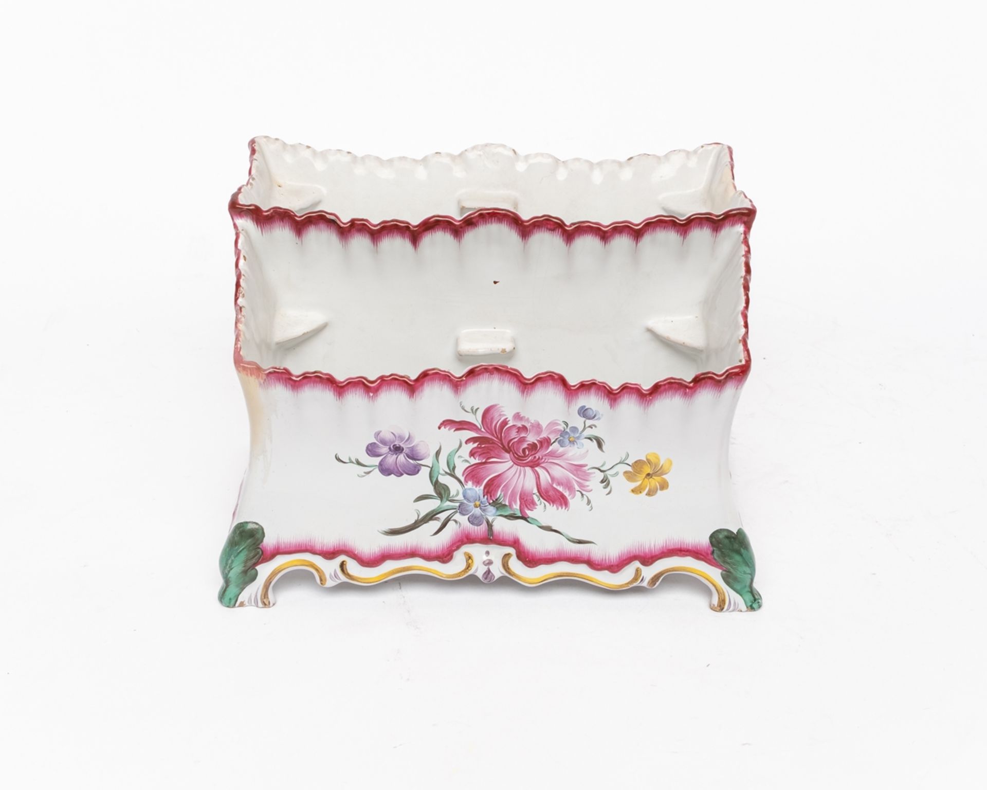 Jardinière, Straßburg, um 1762-70, Joseph Hannong, Fayence, farbiger Aufglasurdekor mit fleurs fine - Bild 3 aus 7