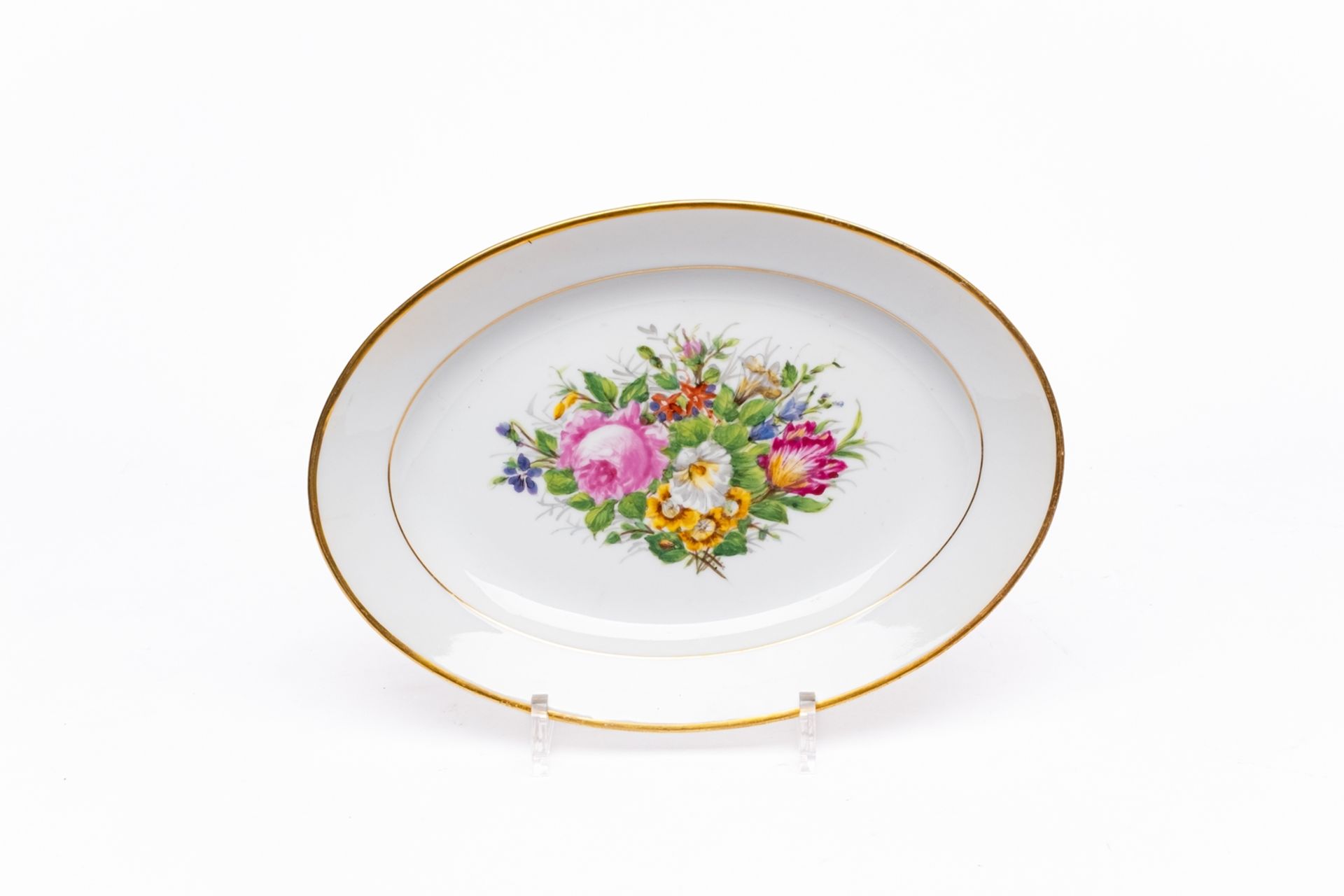 Serviceteile, 15-tlg., Bing & Gröndahl, bunte Blumen, Goldrand: 5 Suppenteller, 6 Speiseteller, Dec - Bild 10 aus 14