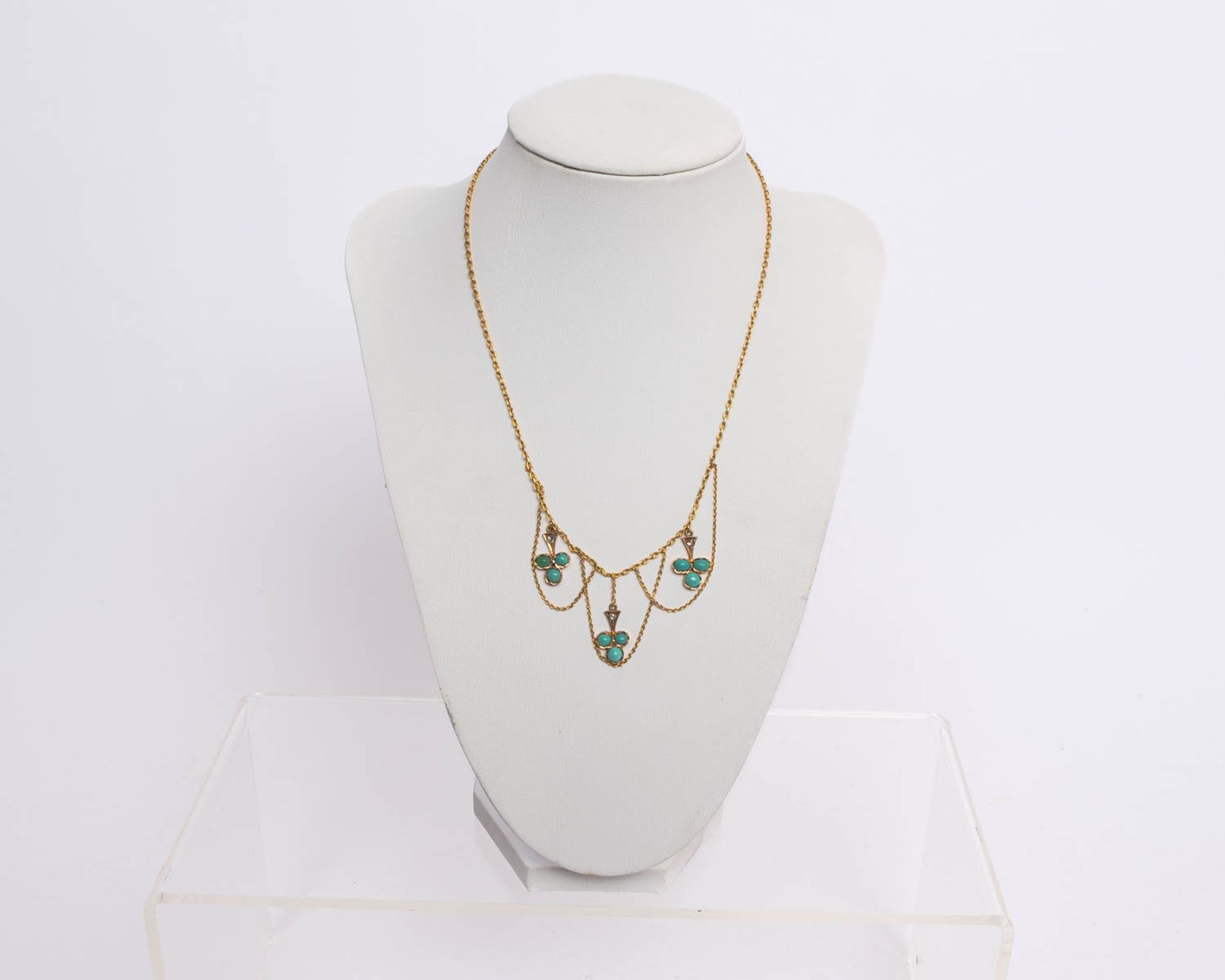Collier, 18kt Gelbgold, Türkise, Diamanten, ca. 9.5 g