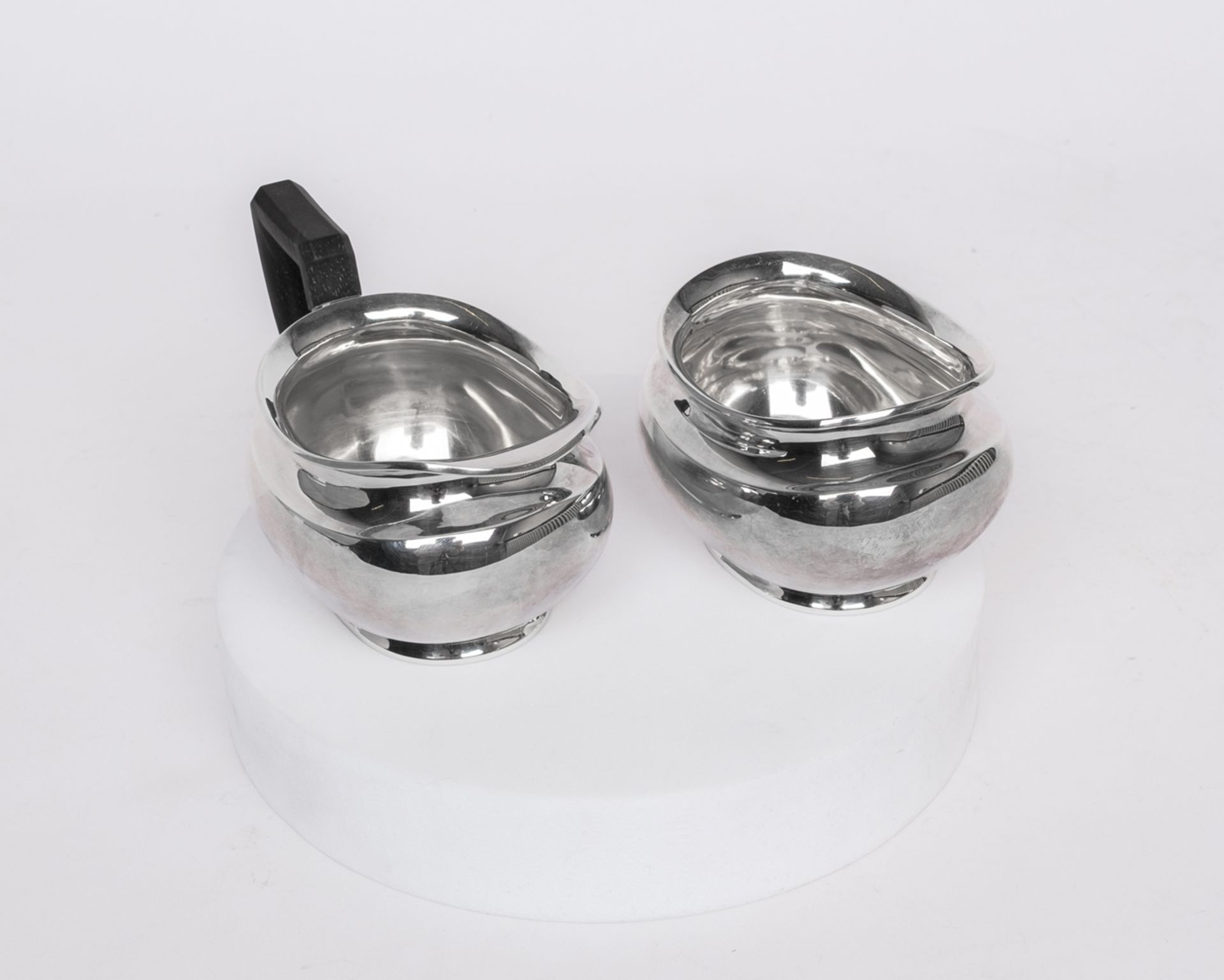 Sahnegießer, Zuckerschale, Silber 800, Schweiz, Jezler, oval, gebaucht, abgesetzte Schulter, J-Henk