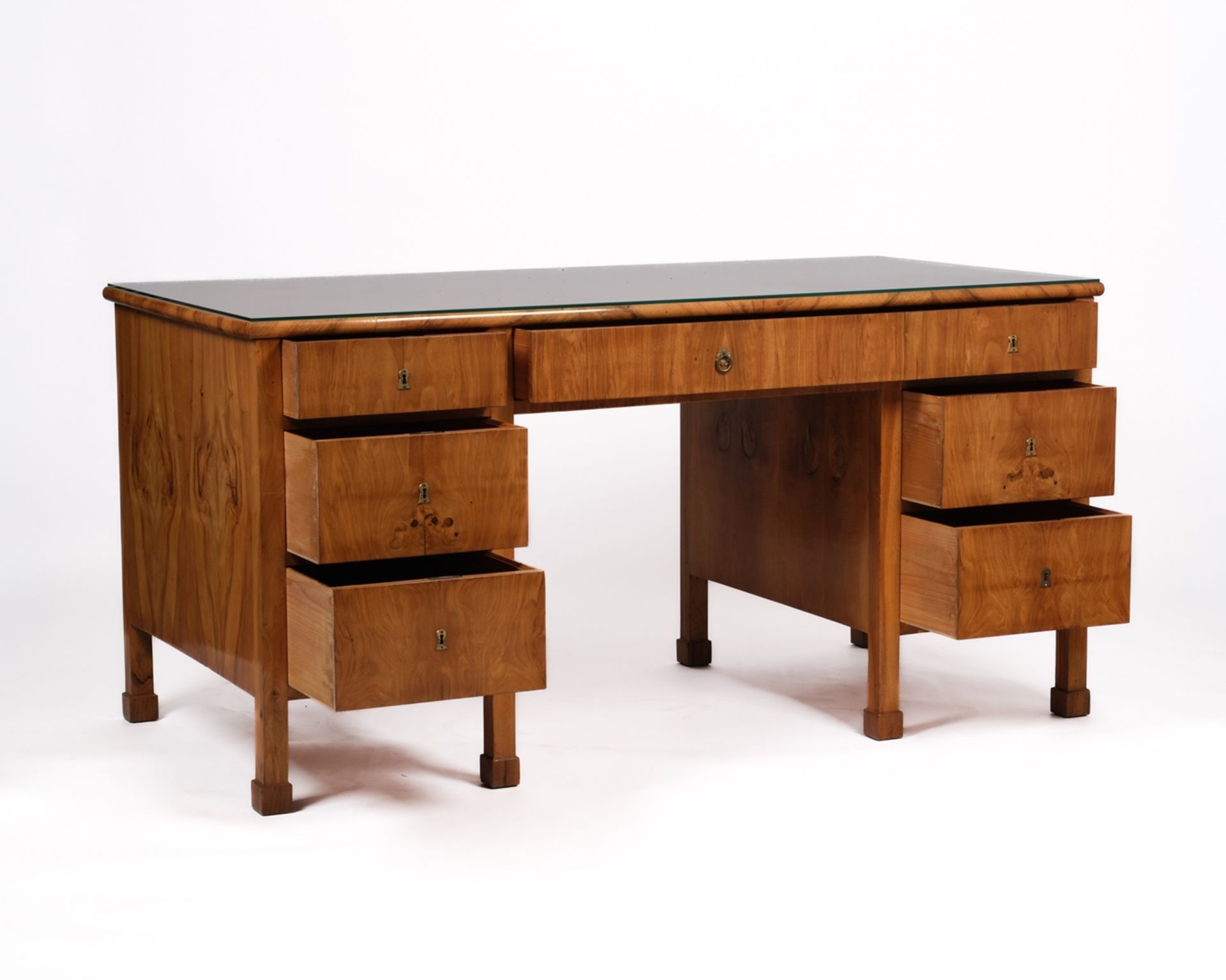 Schreibtisch des Sulpiz Boisserée (1783 - 1854), um 1820, Nussbaum furniert, in der Art eines Partn - Bild 2 aus 4