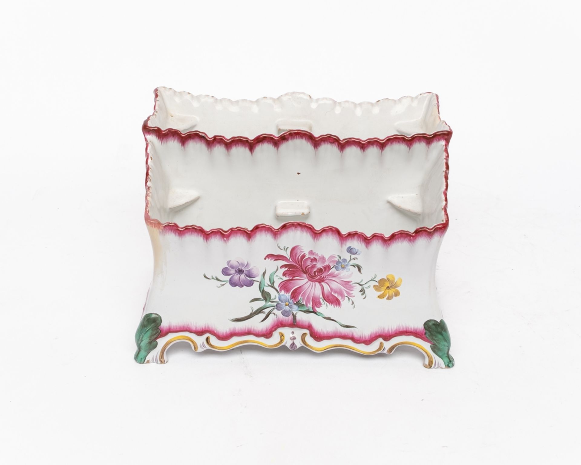 Jardinière, Straßburg, um 1762-70, Joseph Hannong, Fayence, farbiger Aufglasurdekor mit fleurs fine - Bild 2 aus 7