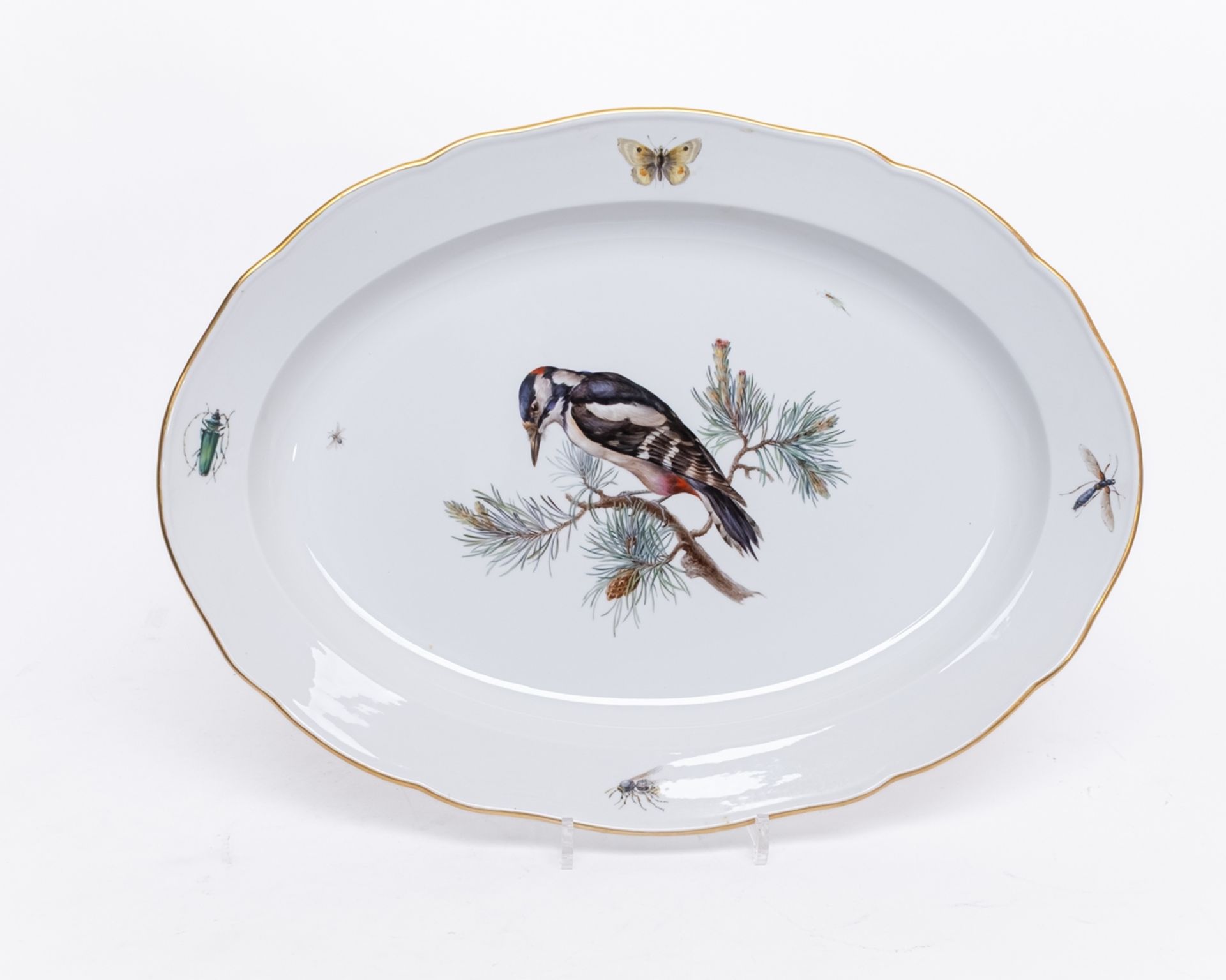 Speiseservice, 80-tlg., Meissen, Schwertermarke, 1. Wahl, Vogel- und Insektenmalerei, polychrom, Go - Bild 17 aus 17