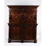 Flämischer Aufsatzschrank der Spätrenaissance, 2. Hälfte 17. Jh., Eiche, zweiteiliges Möbel im Ober