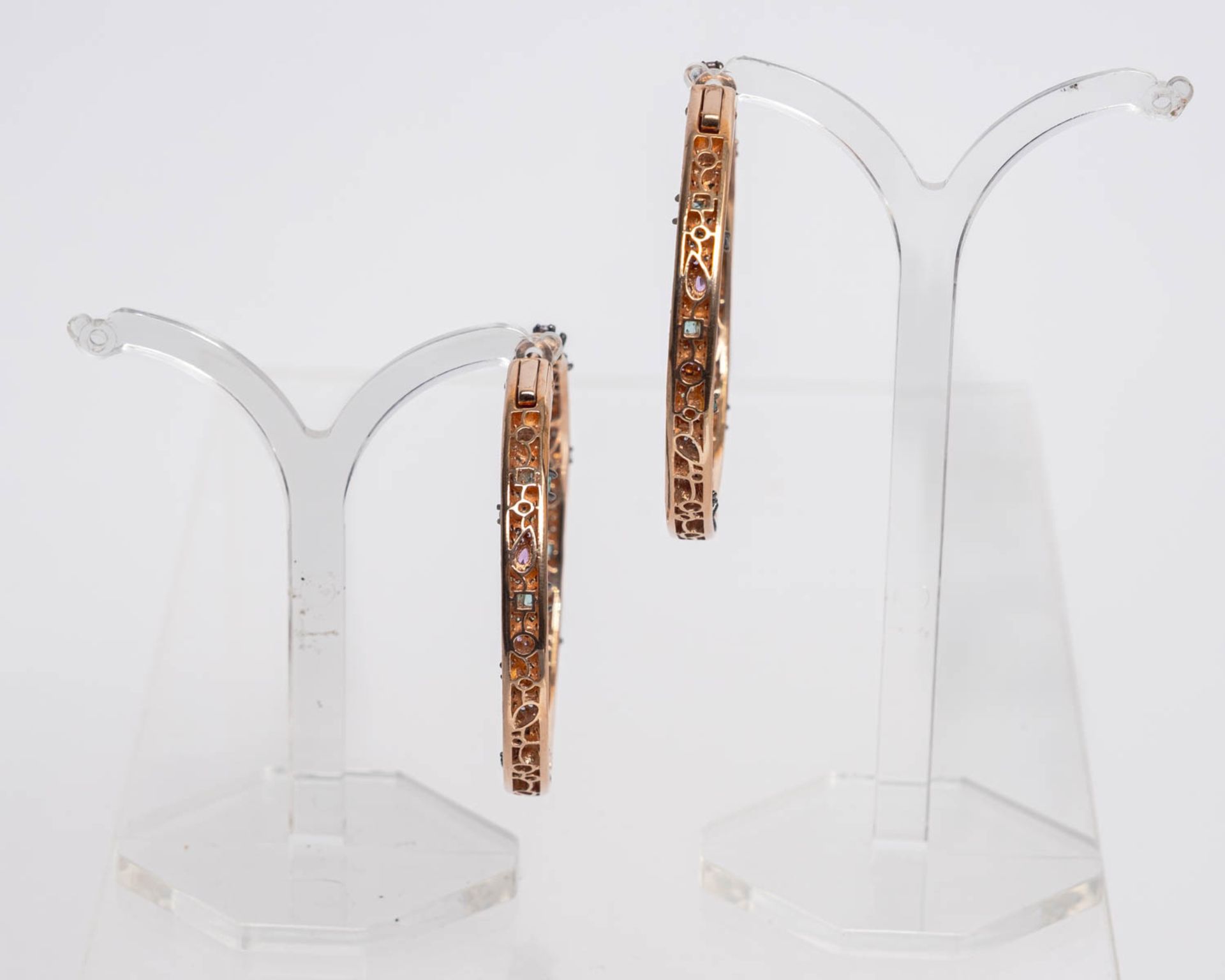 Paar Creolen, Silber 925/vergoldet, Zirkonia - Bild 2 aus 2