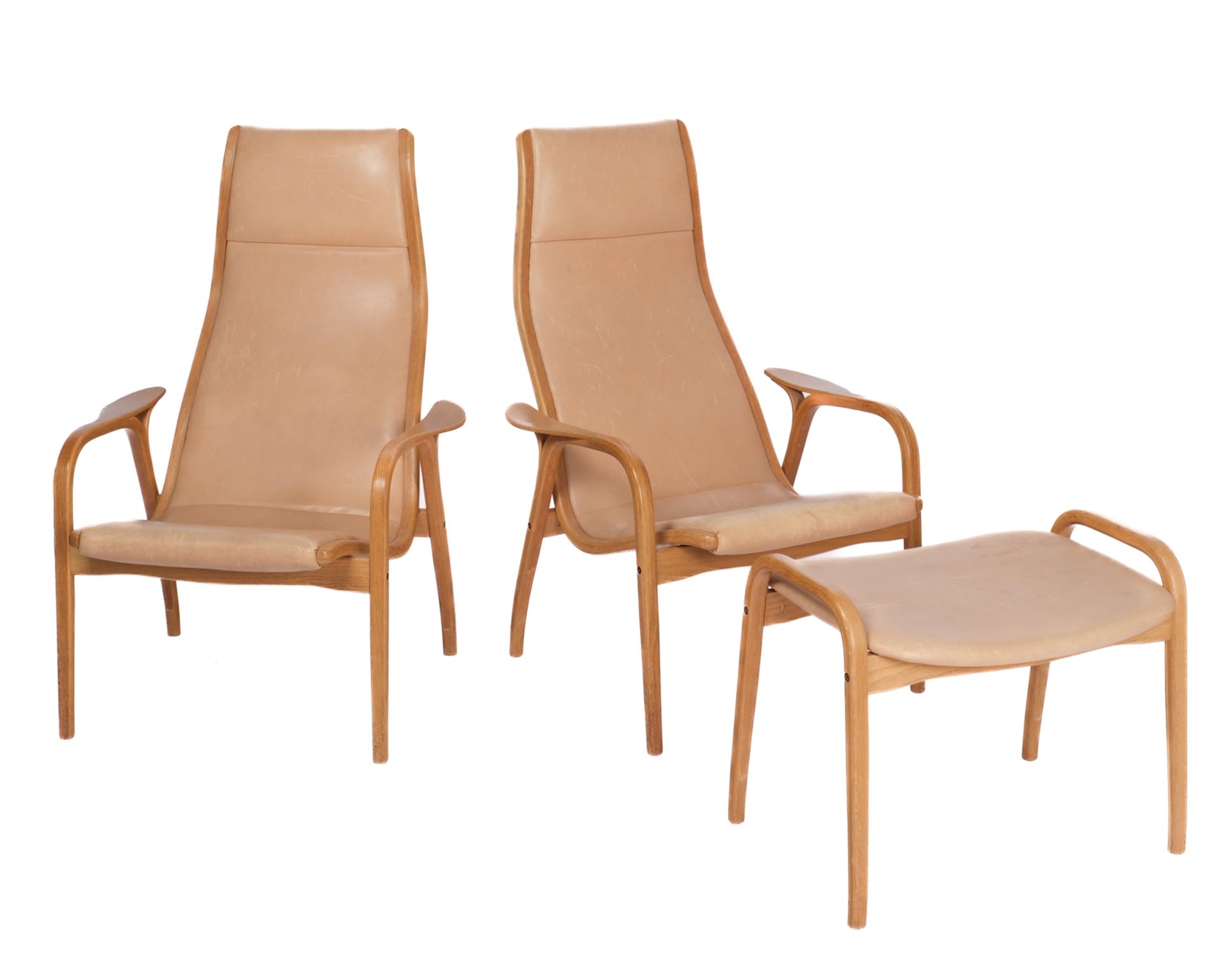 Paar Lounge-Sessel "Lamino" sowie ein dazugehöriges Fußteil, Schweden, Entwurf 1956 Yngve Eckström  - Bild 2 aus 4