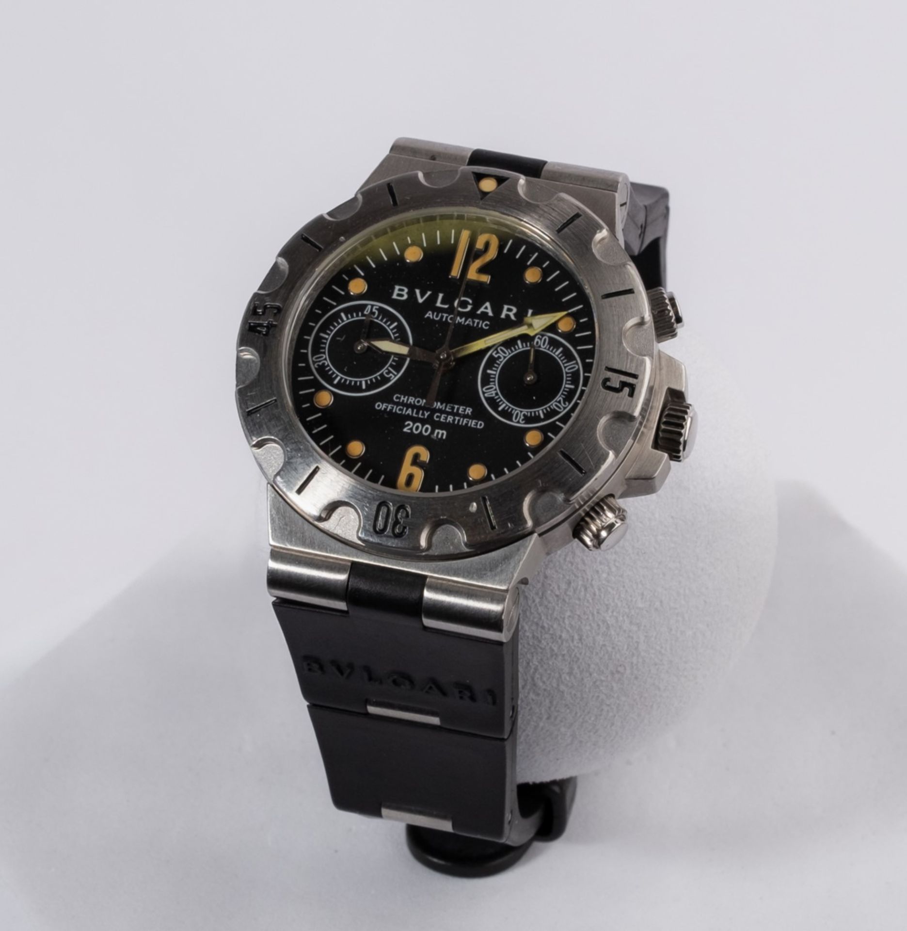 BVLGARI Scuba Diagono Taucherchronometer, Ref. SCB 38 S, Gehäuse in Stahl, drehbare Lünette mit Mar