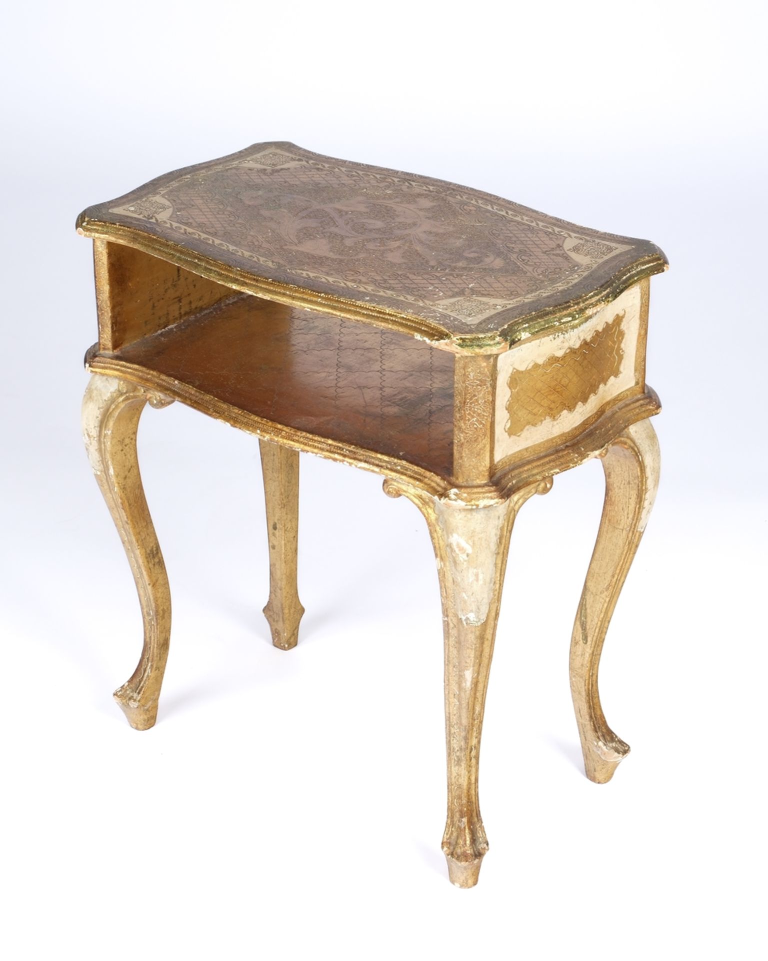 Barockes Tischchen, 18. Jh. oder 19. Jh., allseits geschweifter Korpus mit zwei Etagen, über Kreide - Bild 2 aus 3