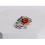 Schlangenring, 14kt Weißgold, Citrin, hellblaue Topase, ca. 8.0 g, RM 55