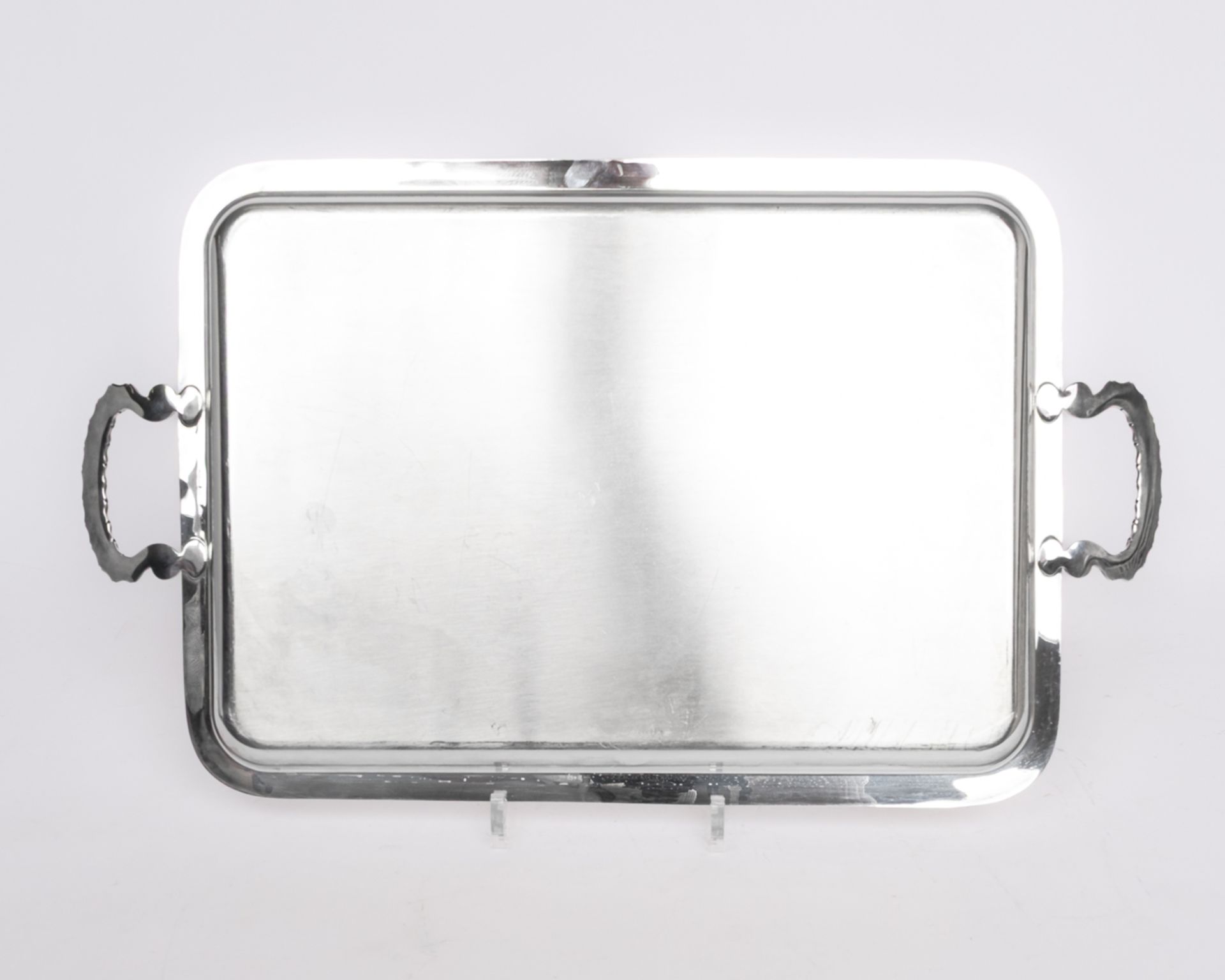 Tablett, Silber 800, Italien, Greggio, rechteckig, glatter Spiegel, Rand und beide Handhaben mit Ko - Bild 2 aus 3