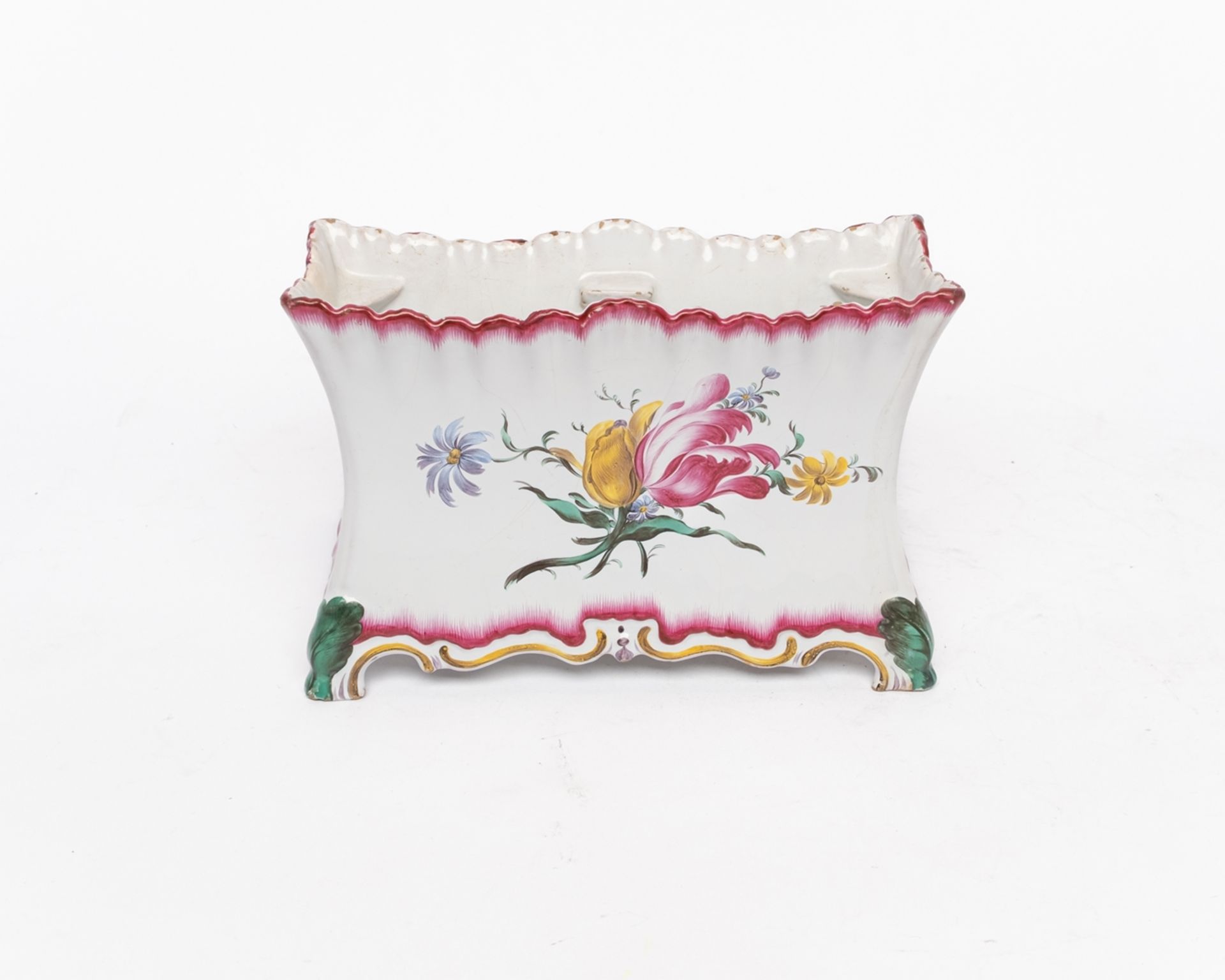 Jardinière, Straßburg, um 1762-70, Joseph Hannong, Fayence, farbiger Aufglasurdekor mit fleurs fine - Bild 5 aus 7