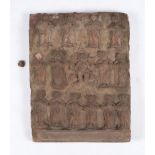 "Christus umgeben von den vierzehn Nothelfern", Relief, wohl Teil eines Epitaphs, roter (pfälzer?) 