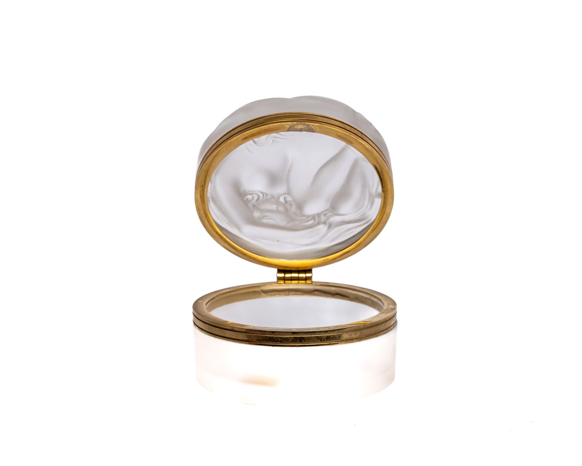 Deckeldose "Daphne", Vase "Fliegende Schwalben", Glasfigur "Faun mit weiblichem Akt", Lalique, farb - Bild 10 aus 14