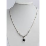 Collier, 18kt Weißgold, Saphir ca. 1.40 ct., Brillanten zus. ca. 1.50 ct., etwa tw/si, ca. 18.4 g, 