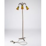 Skulpturale Stehlampe, Jugendstil, Frankreich, um 1900, dreiflammiger Leuchter mit außergewöhnliche