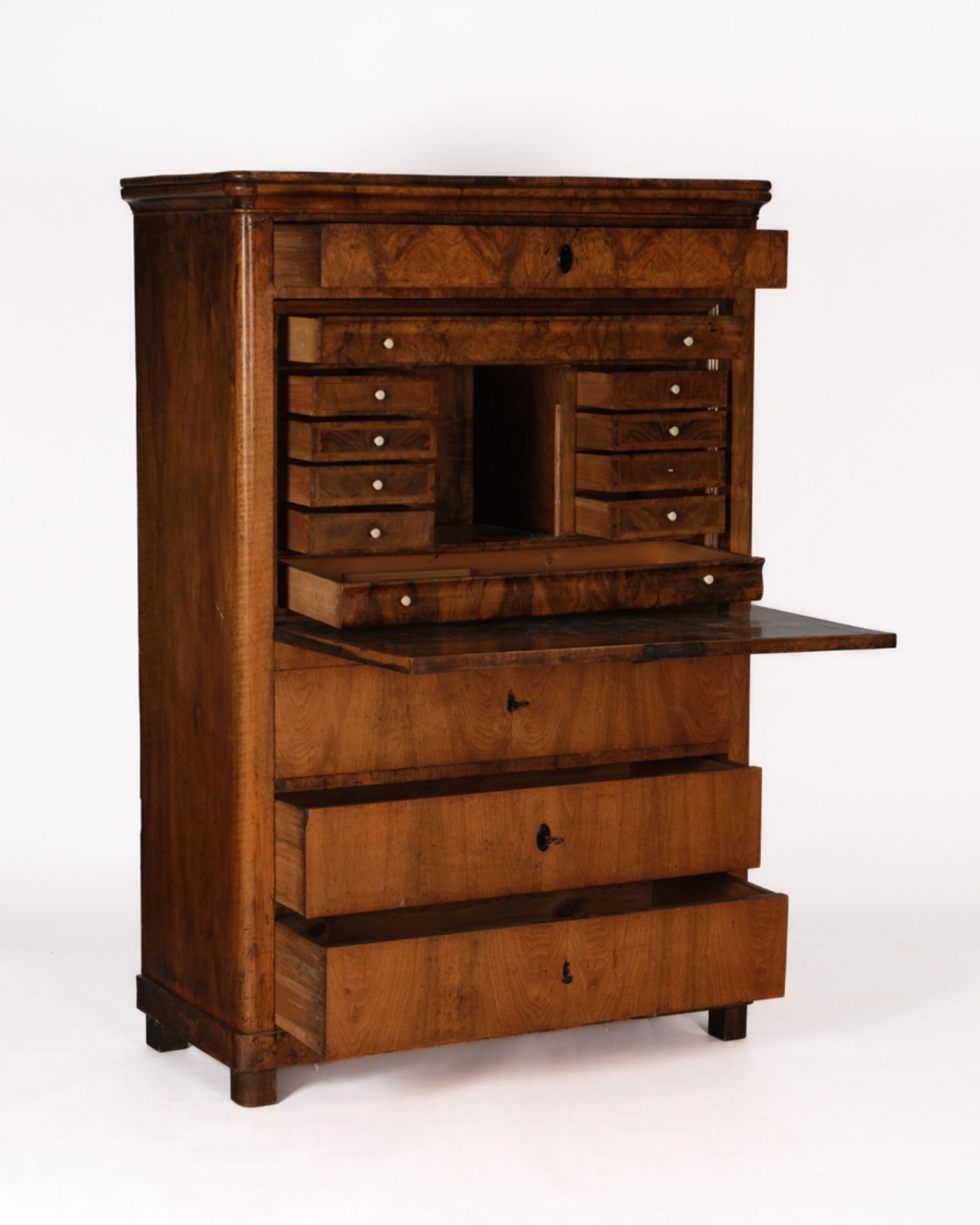 Sekretär, Biedermeier, um 1830, Esche furniert, hochrechteckiger Korpus mit Fallklappe und vier Sch - Bild 3 aus 4