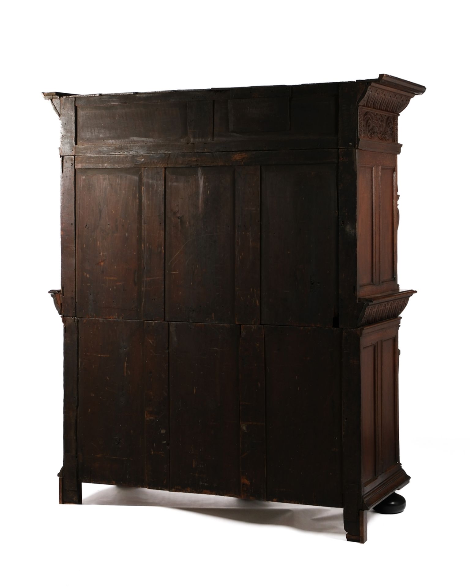 Flämischer Aufsatzschrank der Spätrenaissance, 2. Hälfte 17. Jh., Eiche, zweiteiliges Möbel im Ober - Bild 4 aus 4