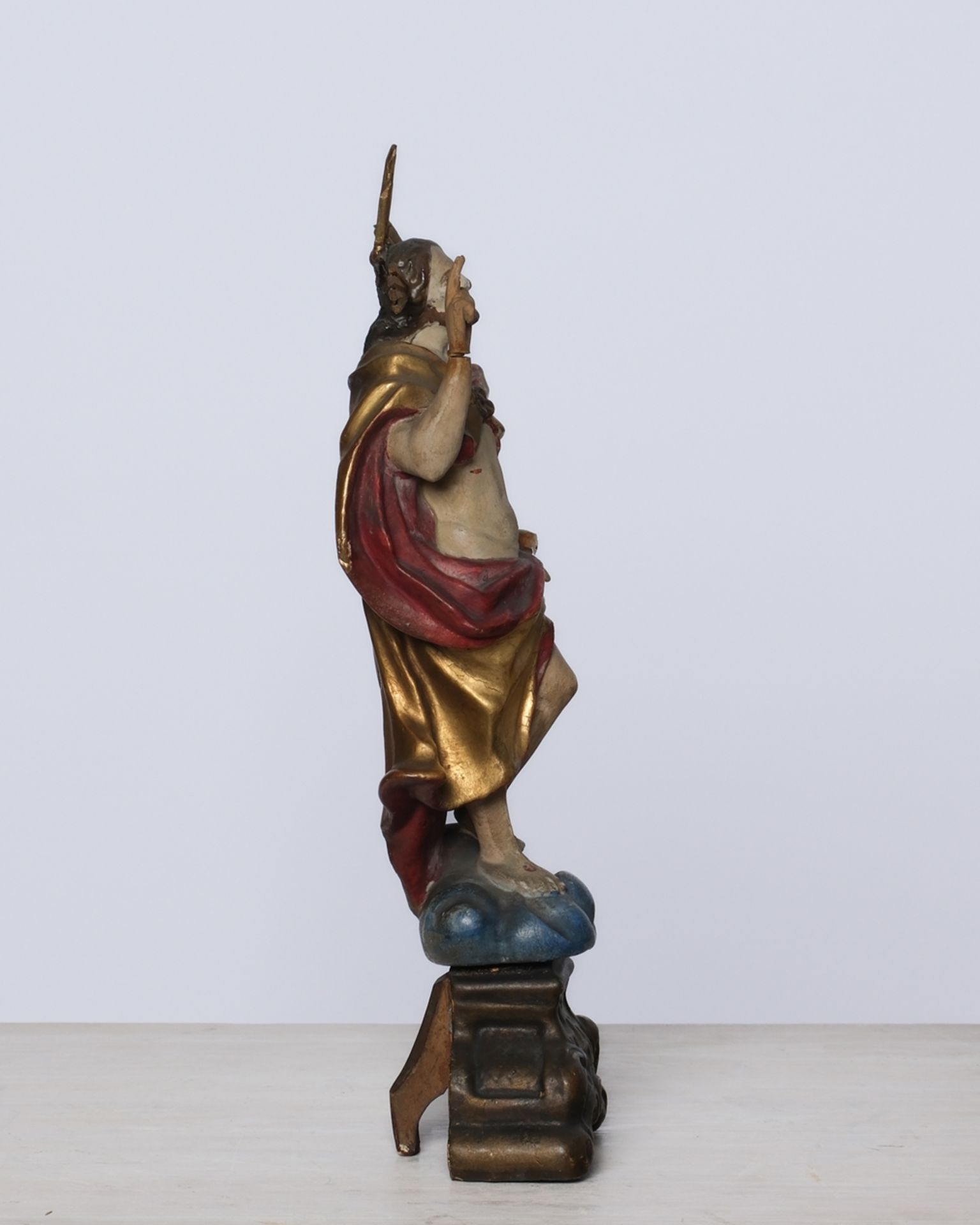 "Auferstehungschristus", süddeutsch 18. Jahrhundert, Holz, farbig, 30 cm hoch, Farbabplatzungen, Ri - Bild 2 aus 6