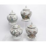 4 Deckeltöpfe, China, um 1920, frühe Republikzeit, Porzellan, famille rose, Balusterform, verschied