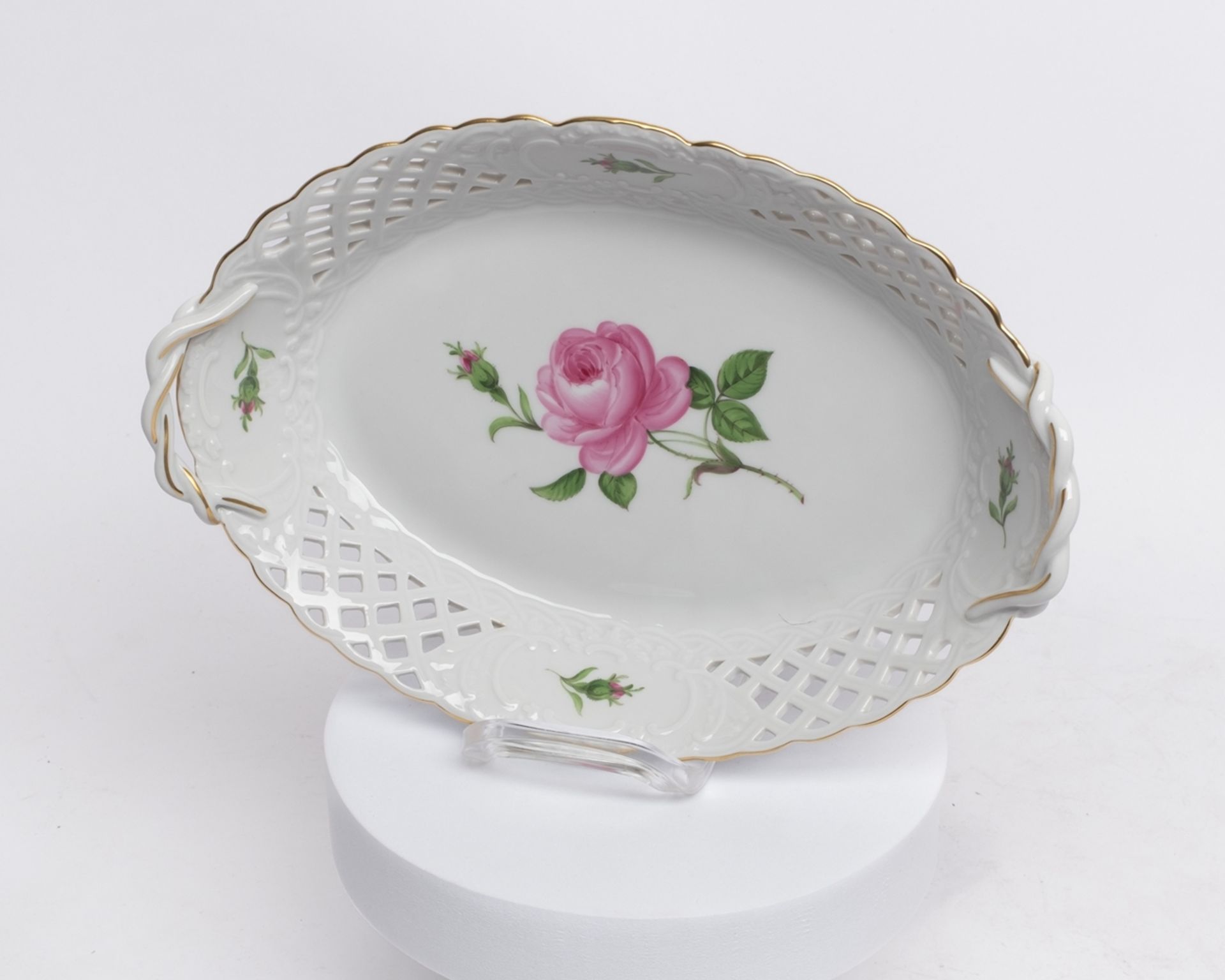 Mokkaservice, 25-tlg., Meissen, Schwertermarke, 2. Wahl, rote Rose, Goldrand: Mokkakanne (Deckelkno - Bild 10 aus 24