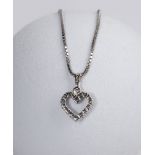 Herzanhänger an Venezianerkette, 14kt Weißgold, 16 kleine Diamanten, ca. 5.5 g, ca. 38 cm lang