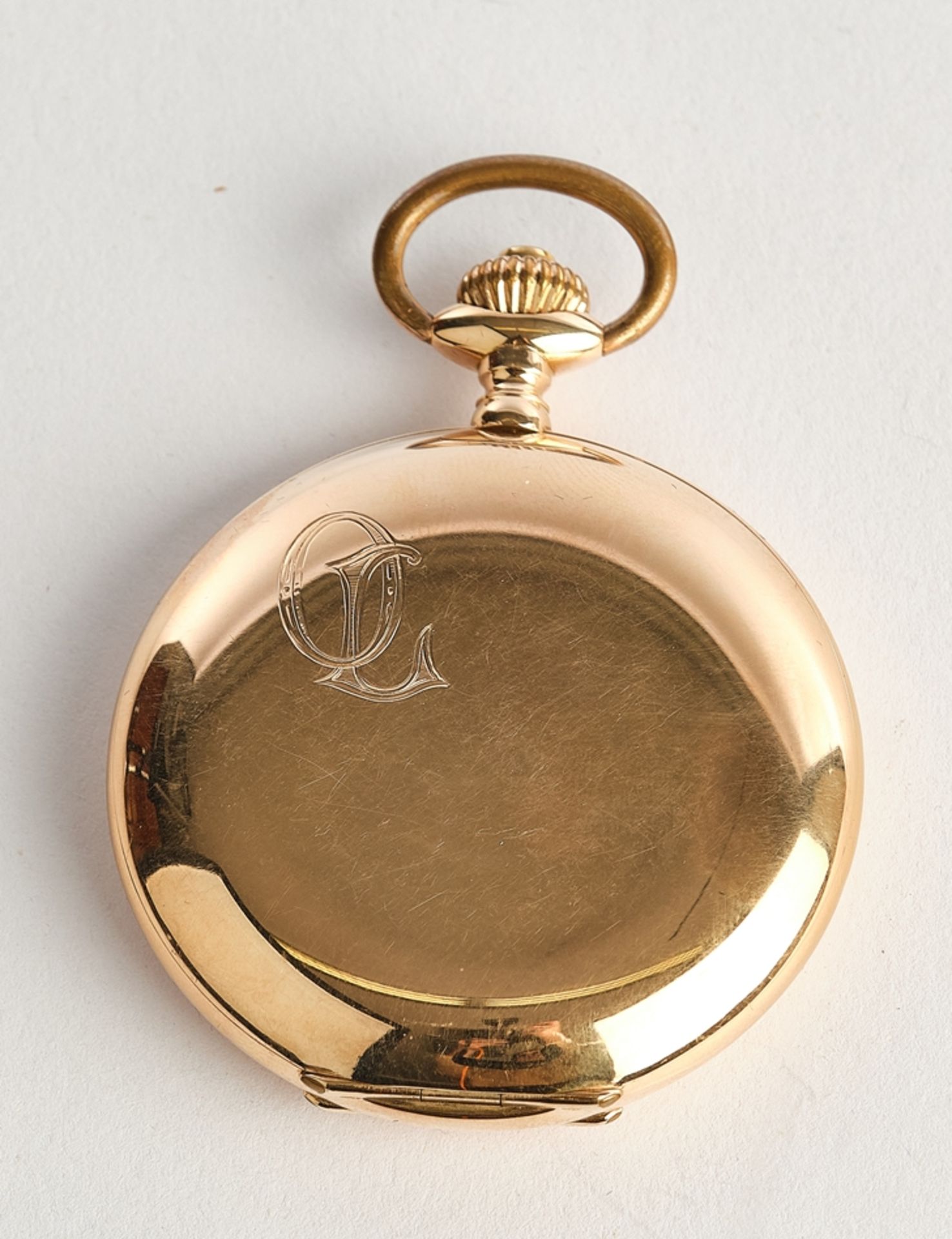 Taschenuhr, Alpina Savonette, 14kt Rotgold, Handaufzug, emailliertes Ziffernblatt mit arabischen Zi