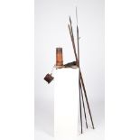 Bogen, Speer, Harpune, 2 Köcher mit Pfeilen, Tansania, Afrika, Eisen, Holz, Bambus, Leder, ca. 30-1