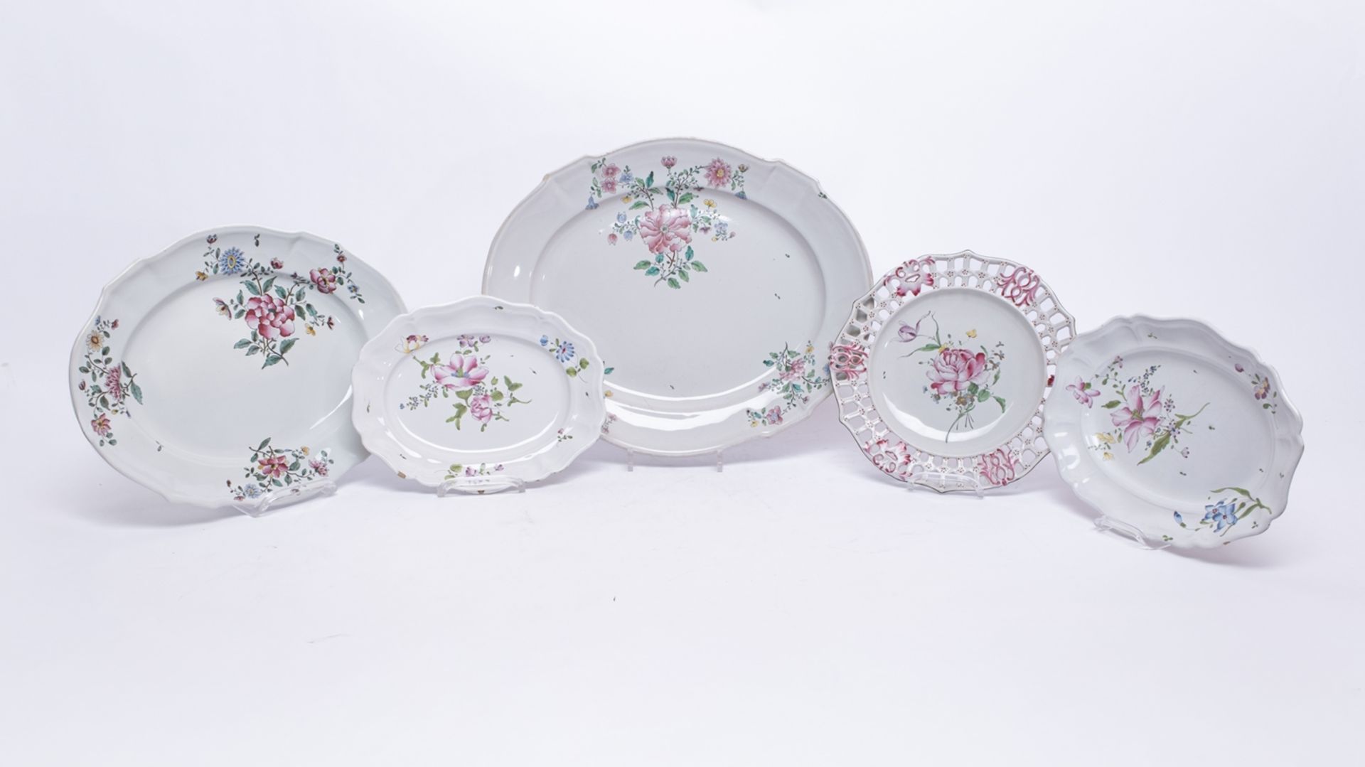 4 Vorlegeplatten, Durchbruchplatte, Straßburg, nach 1748 bzw. 1762, Paul Hannong bzw. Joseph Hannon