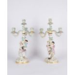 Paar Leuchter, "Gärtnerfiguren", Meissen, Schwertermarke, 1850-1924, 1./2. Wahl, Modellnummern D 17