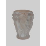 Vase, "Bacchantes", Lalique, farbloses Glas, gepresst, umlaufender, mattierter Reliefdekor, am Rand
