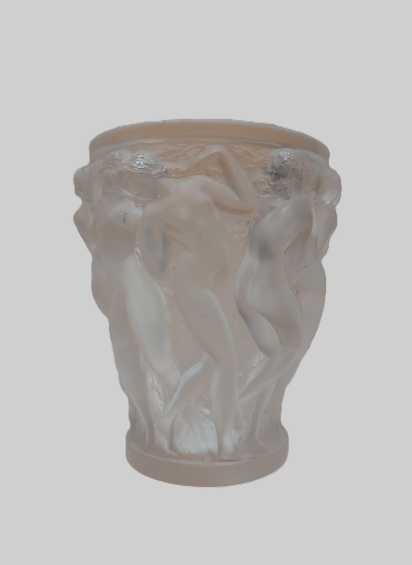 Vase, "Bacchantes", Lalique, farbloses Glas, gepresst, umlaufender, mattierter Reliefdekor, am Rand