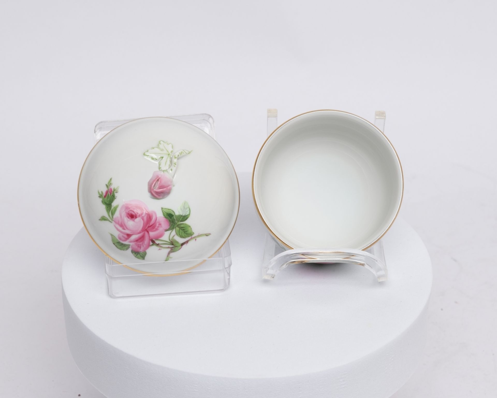 Mokkaservice, 25-tlg., Meissen, Schwertermarke, 2. Wahl, rote Rose, Goldrand: Mokkakanne (Deckelkno - Bild 13 aus 24